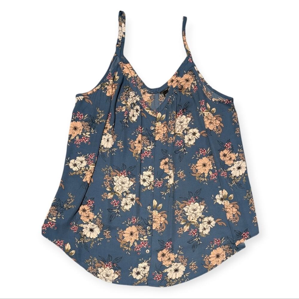 Torrid Women's Blue floral button-front Georgette Boho Cami adjustable straps,